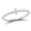 Image 1 : 10kt White Gold Round Diamond Cross Stackable Band Ring 1/6 Cttw