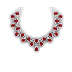 81 ctw Designer Ruby & VS Diamond Necklace 18K White Gold