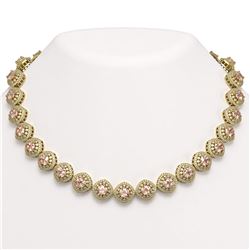 68.97 ctw Morganite & Diamond Victorian Necklace 14K Yellow Gold