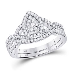 10kt White Gold Round Diamond Teardrop Bridal Wedding Engagement Ring Band Set 1/2 Cttw