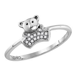 10kt White Gold Round Diamond Teddy Bear Cluster Ring 1/20 Cttw
