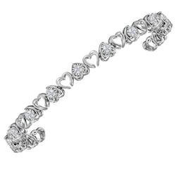 Sterling Silver Round Diamond Heart Bracelet 1.00 Cttw