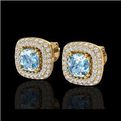 2.16 ctw Sky Blue Topaz & Micro VS/SI Diamond Earrings 18K Yellow Gold