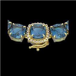 87 ctw London Blue Topaz & Diamond Micro Necklace 14K Yellow Gold