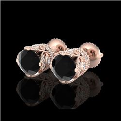 3 ctw Fancy Black Diamond Art Deco Stud Earrings 18K Rose Gold