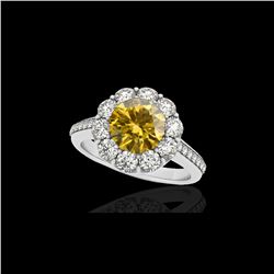 2 ctw Certified SI/I Fancy Intense Yellow Diamond Halo Ring 10K White Gold