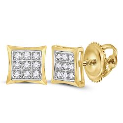 10kt Yellow Gold Round Diamond Square Kite Cluster Stud Earrings 1/20 Cttw