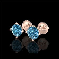 2 ctw Fancy Intense Blue Diamond Art Deco Earrings 18K Rose Gold