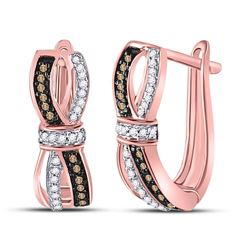 10kt Rose Gold Round Brown Diamond Fashion Hoop Earrings 1/5 Cttw