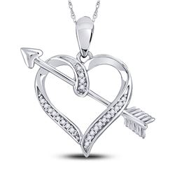 10kt White Gold Round Diamond Heart Arrow Pendant 1/12 Cttw