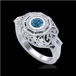 0.75 ctw Fancy Intense Blue Diamond Art Deco Ring 18K White Gold