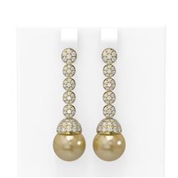 2.75 ctw Diamond and Pearl Earrings 18K Yellow Gold