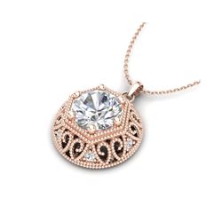1.11 ctw VS/SI Diamond Solitaire Art Deco Stud Necklace 18K Rose Gold