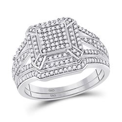 10kt White Gold Diamond Cluster Bridal Wedding Engagement Ring Band Set 1/2 Cttw