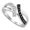 Image 1 : Sterling Silver Round Black Color Enhanced Diamond Bypass Crossover Band Ring 1/20 Cttw