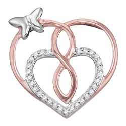 Rose-tone Sterling Silver Round Diamond Heart Butterfly Pendant 1/10 Cttw