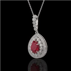 4.97 ctw Certified Ruby & Diamond Victorian Necklace 14K White Gold