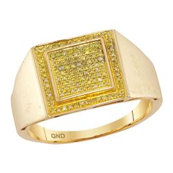 10kt Yellow Gold Mens Round Yellow Color Enhanced Diamond Square Cluster Ring 1/4 Cttw