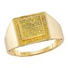 Image 1 : 10kt Yellow Gold Mens Round Yellow Color Enhanced Diamond Square Cluster Ring 1/4 Cttw