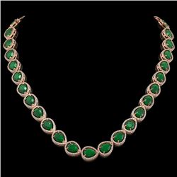64.01 ctw Emerald & Diamond Micro Pave Halo Necklace 10K Rose Gold