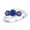 Image 1 : Sterling Silver Round Lab-Created Blue Sapphire 3-stone Ring 1-1/2 Cttw