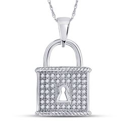 10kt White Gold Round Diamond Key Lock Dangle Pendant 1/8 Cttw