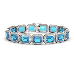 35.61 ctw Swiss Topaz & Diamond Micro Pave Halo Bracelet 10K White Gold