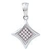 Image 1 : 10kt White Gold Round Diamond Diagonal Kite Square Cluster Pendant 1/20 Cttw