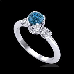1 ctw Intense Blue Diamond Engagement Art Deco Ring 18K White Gold