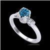 Image 1 : 1 ctw Intense Blue Diamond Engagement Art Deco Ring 18K White Gold
