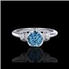 Image 2 : 1 ctw Intense Blue Diamond Engagement Art Deco Ring 18K White Gold