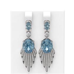 8.62 ctw Blue Topaz & Diamond Earrings 18K White Gold