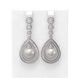 3.8 ctw Diamond and Pearl Earrings 18K White Gold