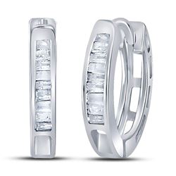 Sterling Silver Baguette Diamond Huggie Earrings 1/8 Cttw