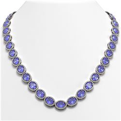 62.99 ctw Tanzanite & Diamond Micro Pave Halo Necklace 10K White Gold
