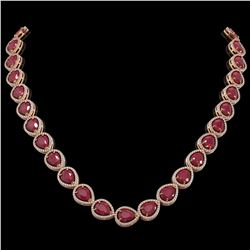 64.01 ctw Ruby & Diamond Micro Pave Halo Necklace 10K Rose Gold