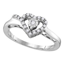 Sterling Silver Round Diamond Heart Ring 1/10 Cttw