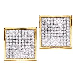 10kt Yellow Gold Round Diamond Square Cluster Stud Earrings 1/20 Cttw