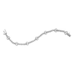 Sterling Silver Round Diamond Heart Tennis Bracelet 1/2 Cttw
