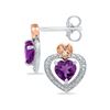 Image 1 : Sterling Silver Round Lab-Created Amethyst Diamond Heart Frame Earrings .01 Cttw