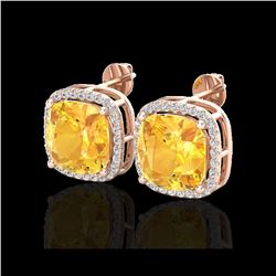 12 ctw Citrine & Micro Pave Halo VS/SI Diamond Earrings 14K Rose Gold