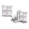 Image 1 : 14kt White Gold Princess Diamond Square Cluster Stud Earrings 1/4 Cttw