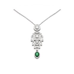 7.24 ctw Emerald & Diamond Necklace 18K White Gold