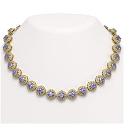 83.82 ctw Tanzanite & Diamond Victorian Necklace 14K Yellow Gold