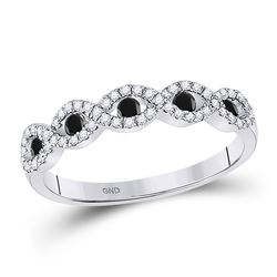 10kt White Gold Round Black Color Enhanced Diamond Band Ring 1/3 Cttw
