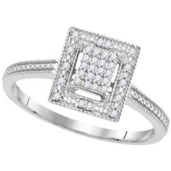 10kt White Gold Round Diamond Square Yellow-tone Cluster Ring 1/10 Cttw