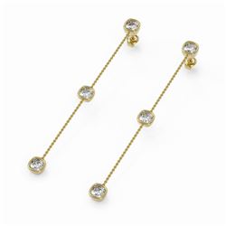 4.5 ctw Cushion cut Diamond Station Earrings 18K Yellow Gold
