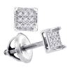 Image 1 : Sterling Silver Round Diamond Square Cluster Earrings 1/20 Cttw