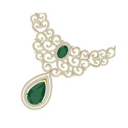 87.52 ctw Emerald & VS Diamond Necklace 18K Yellow Gold