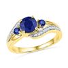 Image 1 : 10kt Yellow Gold Round Lab-Created Blue Sapphire 3-stone Diamond Ring 1.00 Cttw